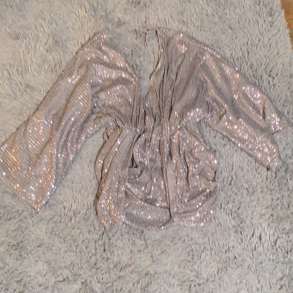 Silver sequins mini flare sleeves, dress.